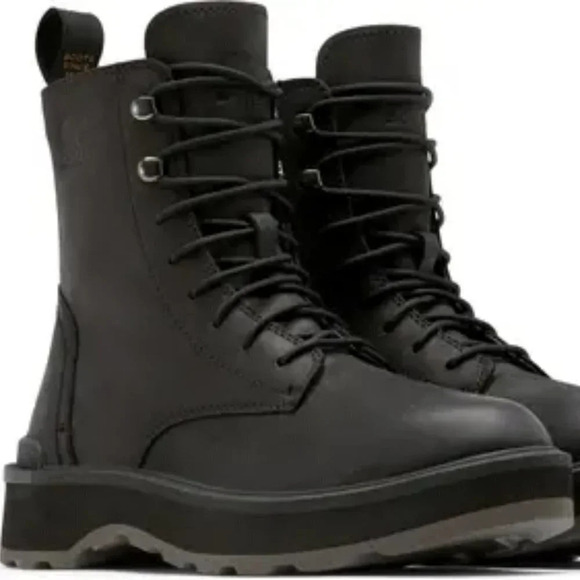 Sorel Women's Hi-Line Lace-Up Combat Boot in Black Jet. Sz: 9.5